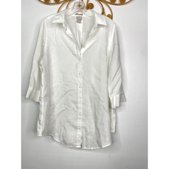 Chico's non-iron linen shirt button down M 8/10 - Picture 2 of 6